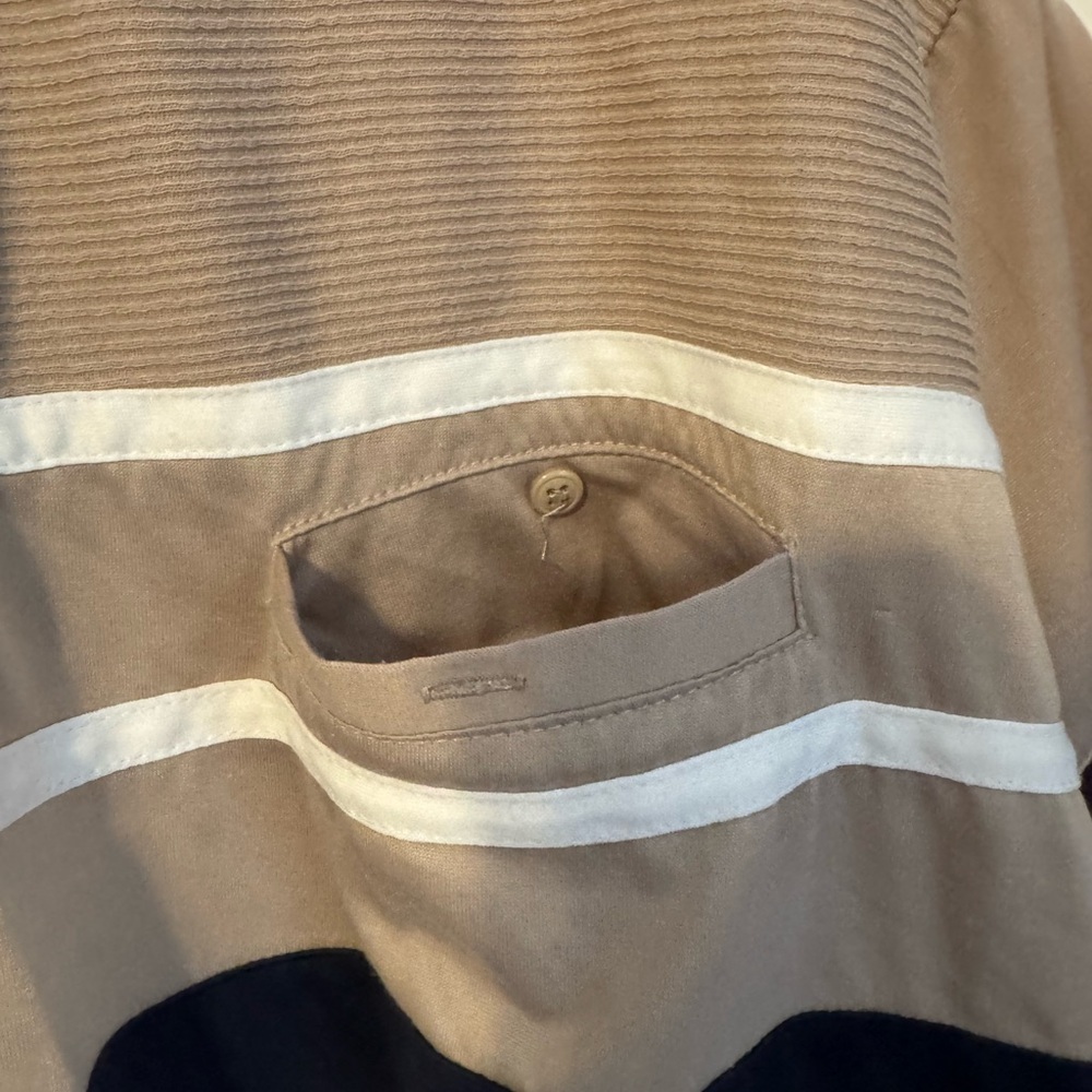 Classic Men's Striped Polo Shirt - Tan, Navy, and White. Versatile! Like new! - Picture 5 of 10